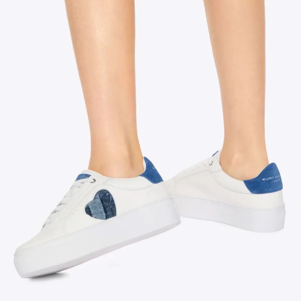 New💙Kurt Geiger White Lana Denim Heart Platform Sneakers
